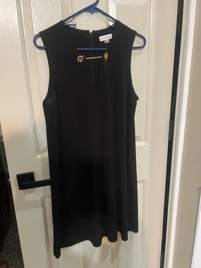 Calvin Klein Black Sleeveless Shift Dress with Gold Chain Detail